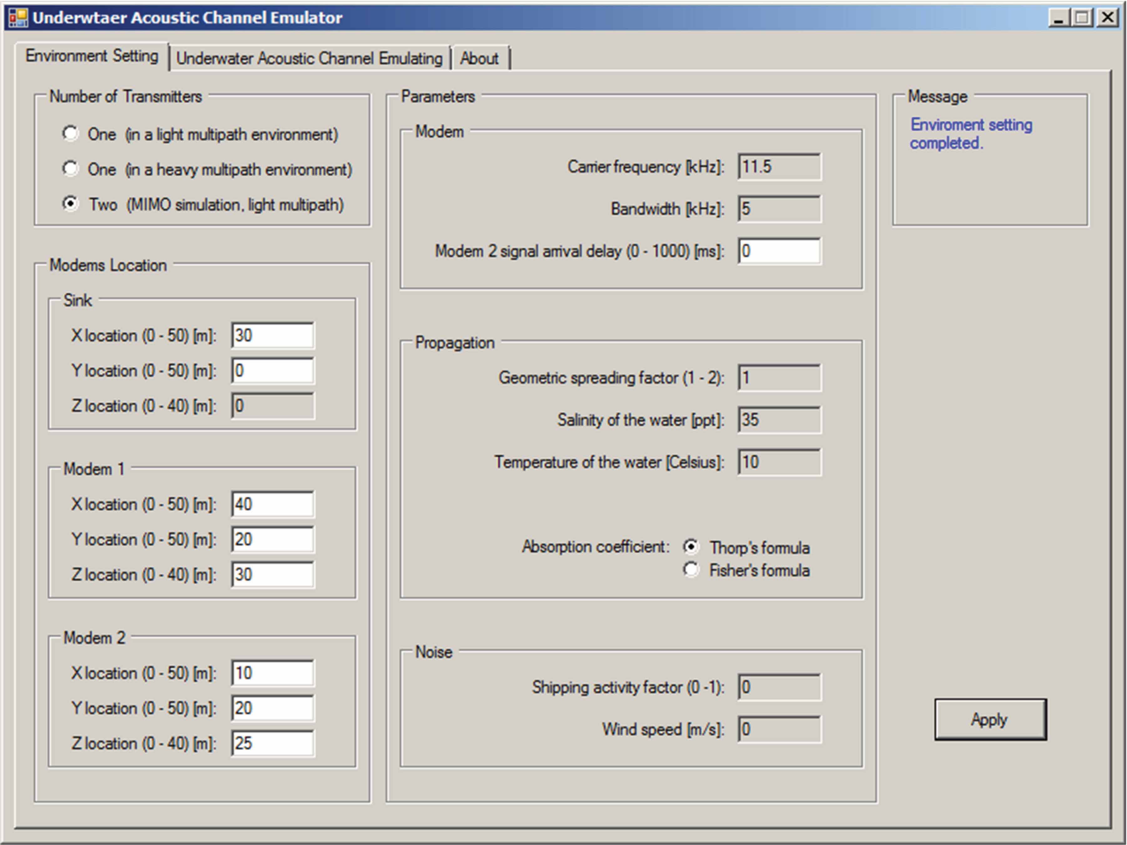GUI for environment setting.