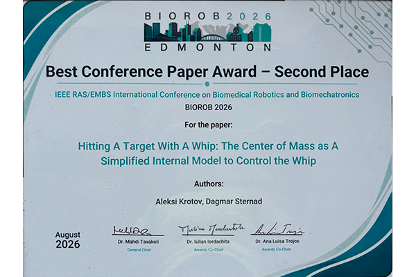 Image for Sternad and Krotov Win Best Conference Paper Award at BioRob 2026 for Whip Control Study